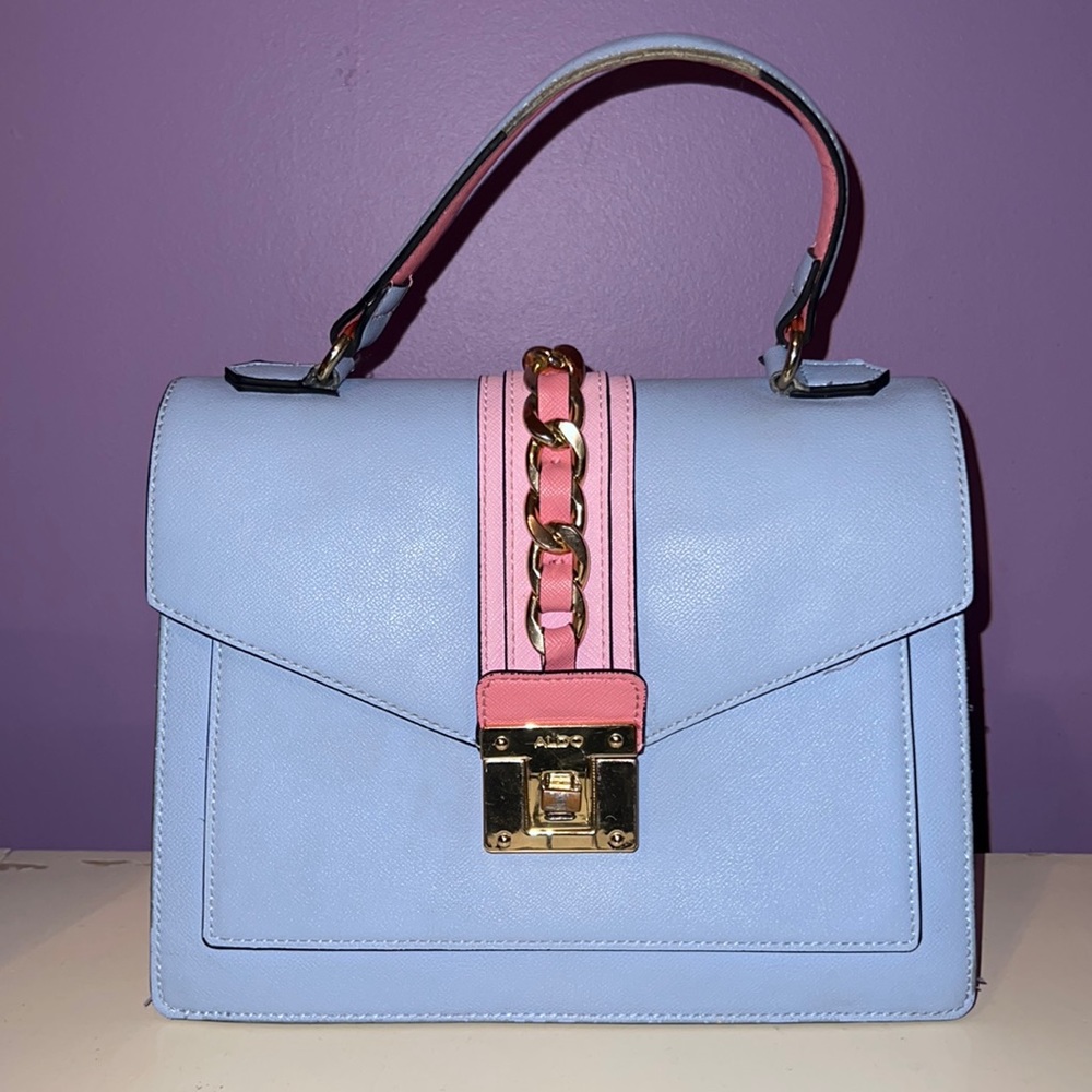 ALDO pink and baby blue small handbag with gold details